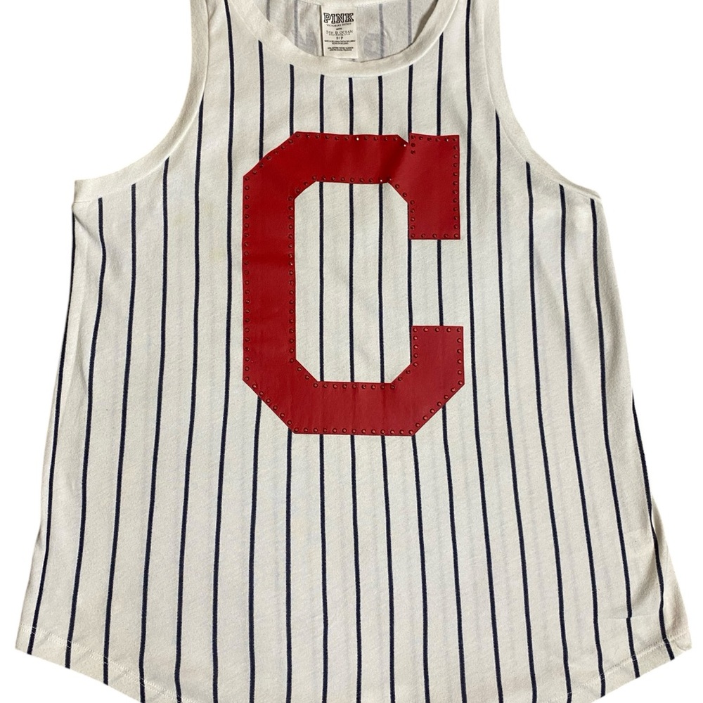 VS PINK Striped Tank Top with Red Lettering Small